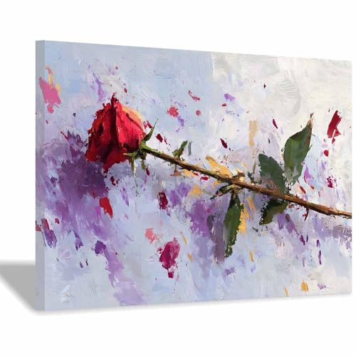 HUYEEI Modern Wandbild Kunstdruck auf Leinwand Bild Abstrakt Rote Rosen Moderne Kunst,Wohnzimmer Deko Schlafzimmer über Bett Room Decor Geschenke(mehrfarbig146)-70x100cm Gerahmt von HUYEEI