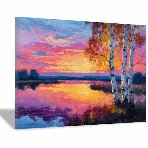 HUYEEI Modern Wandbild Kunstdruck auf Leinwand Bild Abstrakt Seeuferszene Moderne Kunst,Wohnzimmer Deko Schlafzimmer über Bett Room Decor Geschenke(Orange171)-40x60cm Gerahmt von HUYEEI