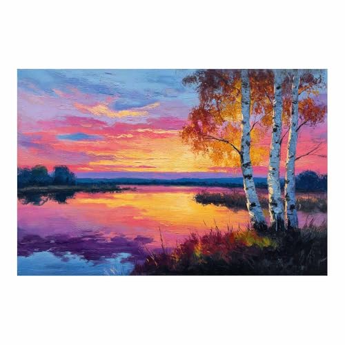 HUYEEI Modern Wandbild Kunstdruck auf Leinwand Bild Abstrakt Seeuferszene Moderne Kunst,Wohnzimmer Deko Schlafzimmer über Bett Room Decor Geschenke(Orange171)-60x90cm Ungerahmt von HUYEEI
