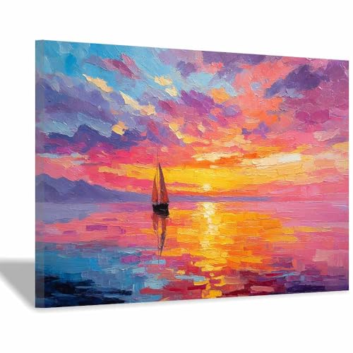 HUYEEI Modern Wandbild Kunstdruck auf Leinwand Bild Abstrakt Segel auf dem Meer Moderne Kunst,Wohnzimmer Deko Schlafzimmer über Bett Room Decor Geschenke(Orange116)-70x100cm Gerahmt von HUYEEI