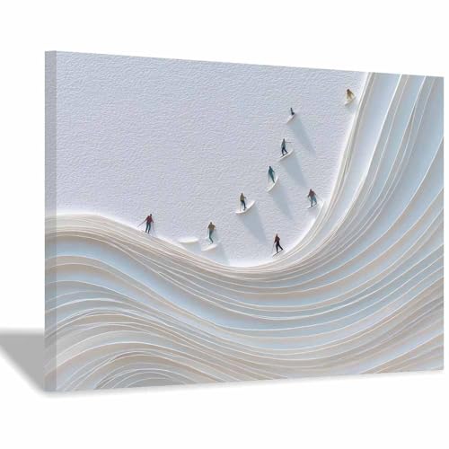 HUYEEI Modern Wandbild Kunstdruck auf Leinwand Bild Abstrakt Skifahren auf einem verschneiten Hang Moderne Kunst,Wohnzimmer Deko Schlafzimmer über Bett Room Decor Geschenke(weiß176)-70x100cm Gerahmt von HUYEEI