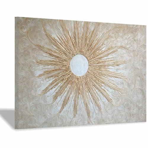 HUYEEI Modern Wandbild Kunstdruck auf Leinwand Bild Abstrakt Sonnenstrahlenmuster Moderne Kunst,Wohnzimmer Deko Schlafzimmer über Bett Room Decor Geschenke(goldene51)-70x100cm Gerahmt von HUYEEI