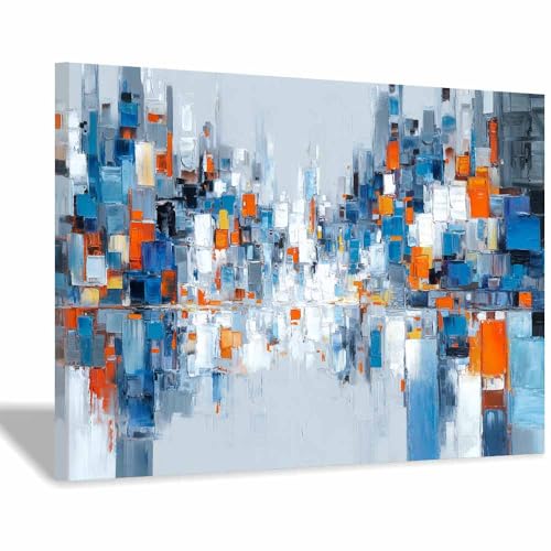 HUYEEI Modern Wandbild Kunstdruck auf Leinwand Bild Abstrakt Stadtlandschaft Moderne Kunst,Wohnzimmer Deko Schlafzimmer über Bett Room Decor Geschenke(blau06)-20x30cm Gerahmt von HUYEEI