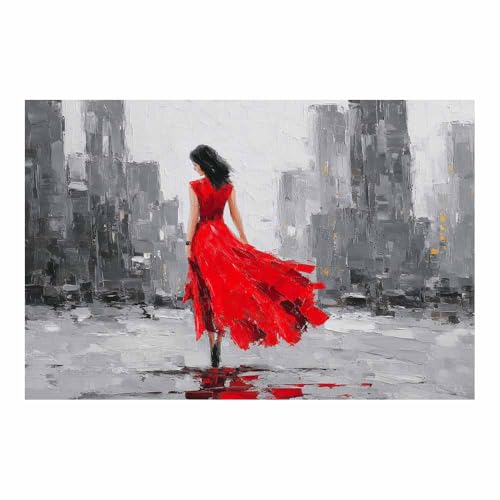 HUYEEI Modern Wandbild Kunstdruck auf Leinwand Bild Abstrakt Stadtmädchen Moderne Kunst,Wohnzimmer Deko Schlafzimmer über Bett Room Decor Geschenke(rot56)-60x80cm Ungerahmt von HUYEEI