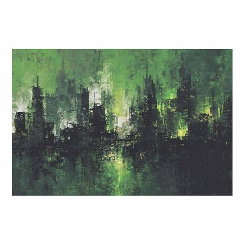 HUYEEI Modern Wandbild Kunstdruck auf Leinwand Bild Abstrakt Stadtszenen Moderne Kunst,Wohnzimmer Deko Schlafzimmer über Bett Room Decor Geschenke(grün141)-70x100cm Ungerahmt von HUYEEI