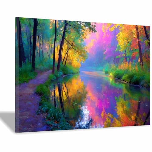 HUYEEI Modern Wandbild Kunstdruck auf Leinwand Bild Abstrakt Waldbach Moderne Kunst,Wohnzimmer Deko Schlafzimmer über Bett Room Decor Geschenke(Lila;31)-60x90cm Gerahmt von HUYEEI