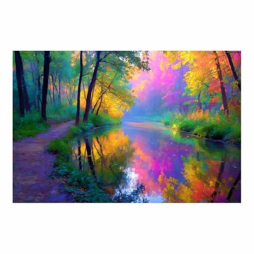 HUYEEI Modern Wandbild Kunstdruck auf Leinwand Bild Abstrakt Waldbach Moderne Kunst,Wohnzimmer Deko Schlafzimmer über Bett Room Decor Geschenke(Lila;31)-70x100cm Ungerahmt von HUYEEI
