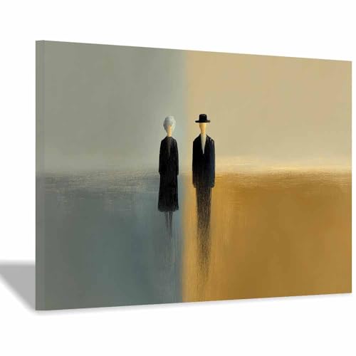 HUYEEI Modern Wandbild Kunstdruck auf Leinwand Bild Abstrakt Zwei stehende Personen Moderne Kunst,Wohnzimmer Deko Schlafzimmer über Bett Room Decor Geschenke(braun96)-70x100cm Gerahmt von HUYEEI