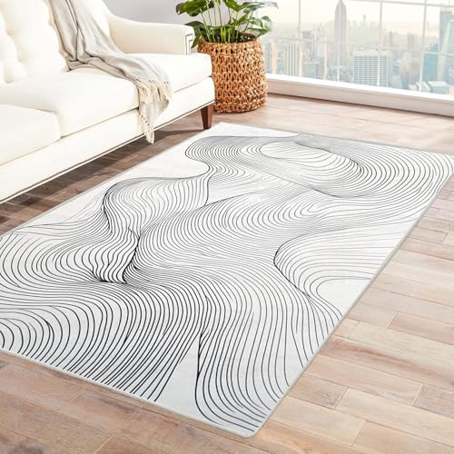 HUYEEI Teppich, Abstrakte Linien, Teppich Wohnzimmer, Schlafzimmer.(schwarz)-180x240cm von HUYEEI
