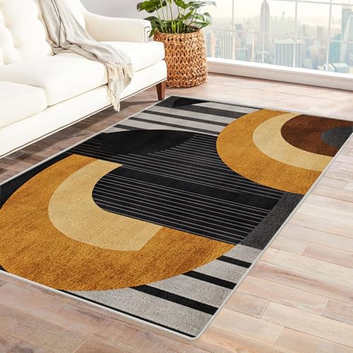 HUYEEI Teppich, Abstrakte geometrische Linien, Teppich Wohnzimmer, Schlafzimmer.(schwarz)-120x180cm von HUYEEI