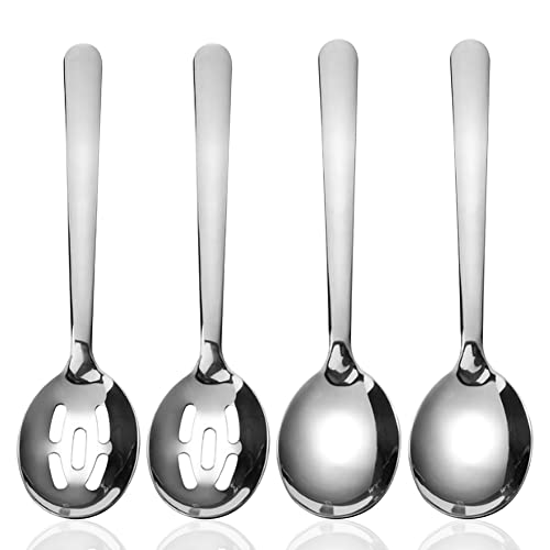 Servierlöffel und Geschlitzte Löffel aus Edelstahl,4-teiliger Servierlöffel aus Edelstahl,Perforierte Servierlöffel,(22 cm),Geeignet für Dinnerpartys und Familienessen-Silber von HUYIWEI