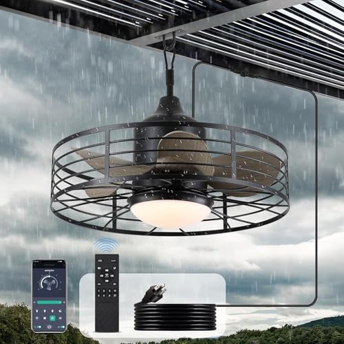 Deckenventilator mit Licht und Fernbedienung für Aussen IP65 Wasserdicht Ventilator Deckenleuchte 6 Geschwindigkeiten Leise Dimmbar Lampe mit Ventilator für Wohnzimmer Outdoor Terrasse Beleuchtung von HUYOY