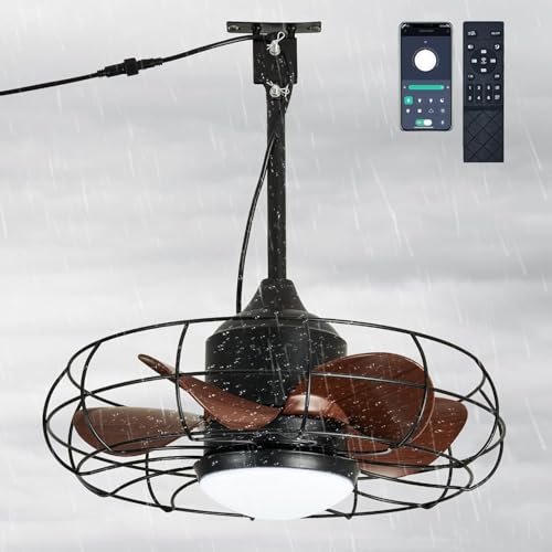 LED Deckenventilator mit Beleuchtung und Fernbedienung IP65 Wasserdicht Outdoor Ventilator Deckenlampe Dimmbar Retro Ventilator Lampe Leise 6 Geschwindigkeiten Lüfter Licht für Schlafzimmer Wohnzimmer von HUYOY