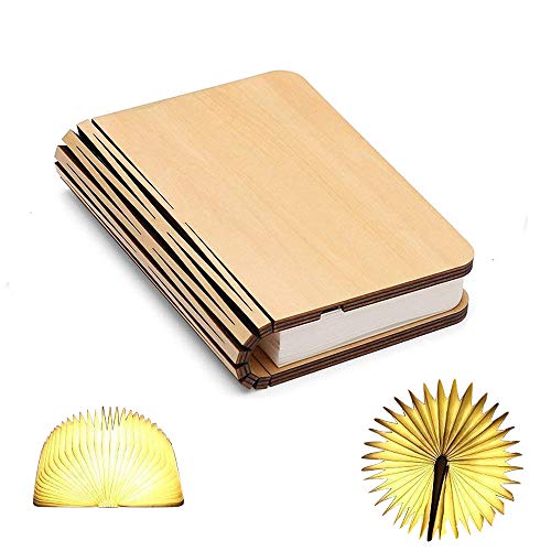 Buchlampe Faltbar Holz, Mini Buch Licht Magnetische USB Wiederaufladbare 880mAh Lithium-Batterien LED Book Light für Dekor, Personalisierte Geschenke,Geburtstagsgeschenk für Frauen,,Mama-Warmes Weiß von HUYOZOY