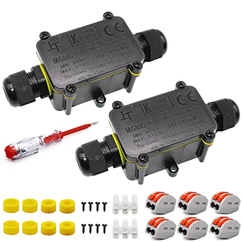 2 Wege Junction Box, IP68 Abzweigdose, HUYU wasserdichte Verteilerdose, Verbindungsdose Außen, Klemmdose mit M20, Klemmen, Elektrisches Kabel Wire Connector für Ø 5mm-12mm Kabeldurchmesser, 2 Stck. von HUYU