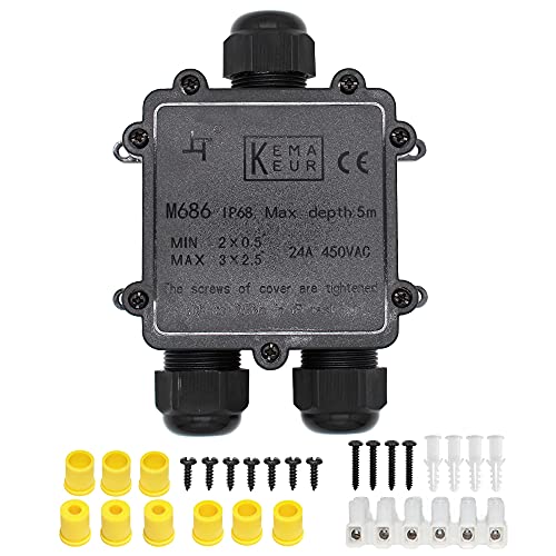 Abzweigdose, Verbindungsdose, HUYU 3 Wege Junction Box, IP68 Wasserdichte Verteilerdose, Kabelverbinder Aussen, Elektrischer Außenverteilerdose, Erdkabel Klemmdose, Kabeldurchmesser Ø 4mm-14mm, 3 Wege von HUYU