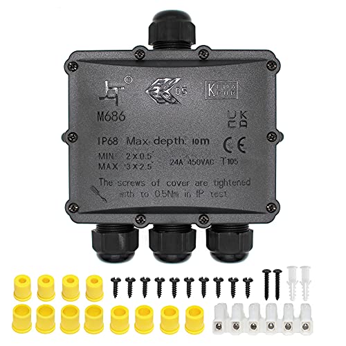 Abzweigdose, Verbindungsdose, HUYU 4 Wege Junction Box, IP68 Wasserdichte Verteilerdose, Kabelverbinder Aussen, Elektrischer Außenverteilerdose, Erdkabel Klemmdose, Kabeldurchmesser Ø 4mm-14mm, 4 Wege von HUYU