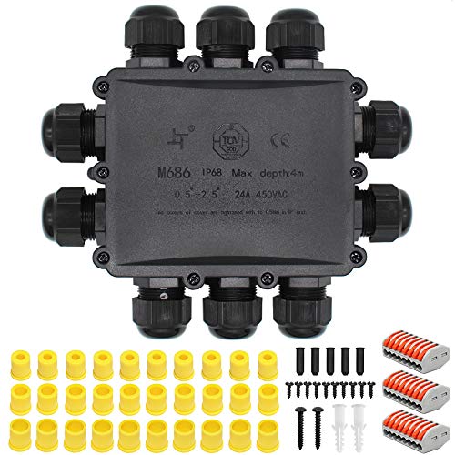 Verteilerdose, Abzweigdose, Junction Box, HUYU IP68 elektrische Außenverteilerdose, Erdkabel Anschlussdose, mit M25 verstellbaren Kabelverschraubungen, für Kabeldurchmesser Ø 4mm-14mm, 10-Wege von HUYU