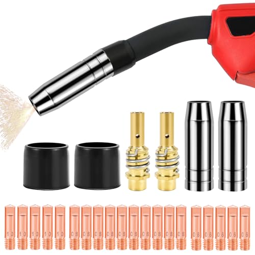 26 Teile Verschleißteile Set Schweißdüsen Gasdüse Schweißbrenner Schweißzubehör | 20 x Stromdüse M6 0,8mm | 2 x Gasdüsen | 2 x Düsenstiel | 2 x Isolatoren von HUYUE
