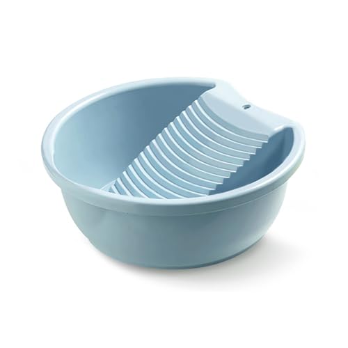Waschbecken zum Waschen von Kleidung von Hand, rutschfeste Kunststoffbadewanne mit integriertem Waschbrett, kleine empfindliche Gegenstände für Zuhause und Outdoor, Blau von HUYUIYUSS