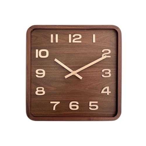 HVBIHRJIP Wood Square Vintage Walnuss Stumme chinesischer Sitz ohne Punch Wohnzimmeruhr für Wand (Größe: Medium) von HVBIHRJIP