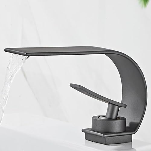 Robinet de Bassin de Salle de Bain Bascade SPAT Tap Bend de Pliage de Conception de Pont Support à Palet Unique Boucheur à Eau Chaude Froide Cranche à nœuds (Couleur: Brosse Or) von HVBIHRJIP