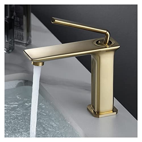 Robinet de Bassin de Salle de Bain Bascade SPAT Tap Bend de Pliage de Conception de Pont Support à Palet Unique Boucheur à Eau Chaude Froide Cranche à nœuds (Couleur: Brosse Or) von HVBIHRJIP