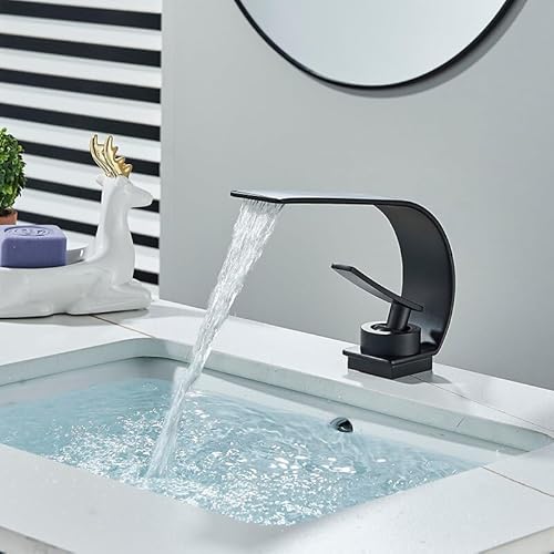 Robinet de Bassin de Salle de Bain Bascade SPAT Tap Bend de Pliage de Conception de Pont Support à Palet Unique Boucheur à Eau Chaude Froide Cranche à nœuds (Couleur: Brosse Or) von HVBIHRJIP
