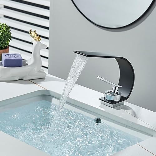 Robinet de Bassin de Salle de Bain Bascade SPAT Tap Bend de Pliage de Conception de Pont Support à Palet Unique Boucheur à Eau Chaude Froide Cranche à nœuds (Couleur: Brosse Or) von HVBIHRJIP
