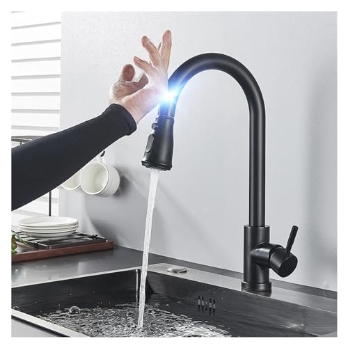 Robinet de Bassin doré brossé Baillé Robinet d'évier de pulvérisation à poignée à poignée de Pull-Out Robinet de comptoir monté sur Le Plafond à Eau Chaude et à Eau Froide (Chrom kurz) von HVBIHRJIP