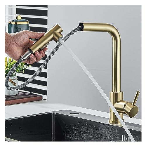 Robinet de Bassin doré brossé Baillé Robinet d'évier de pulvérisation à poignée à poignée de Pull-Out Robinet de comptoir monté sur Le Plafond à Eau Chaude et à Eau Froide (Chrom kurz) von HVBIHRJIP