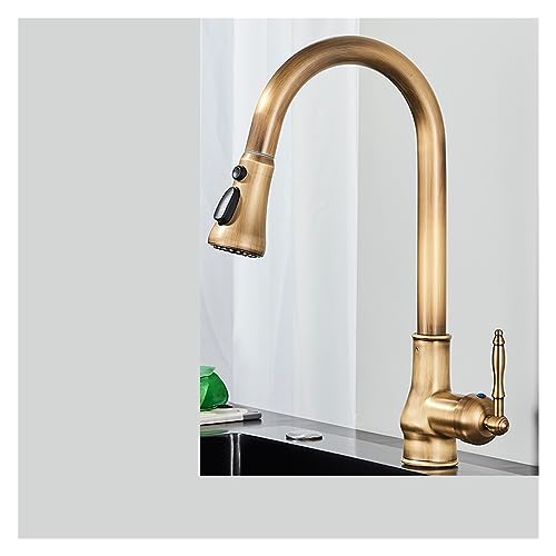 Robinet de Bassin doré brossé Baillé Robinet d'évier de pulvérisation à poignée à poignée de Pull-Out Robinet de comptoir monté sur Le Plafond à Eau Chaude et à Eau Froide (Chrom kurz) von HVBIHRJIP