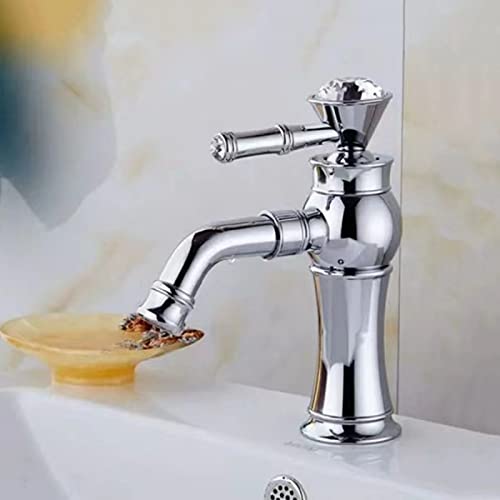 Robinet de Salle de Bain Vintage, Robinet d'évier de Salle de Bain Pivotant à 360 degrés Robinet de Salle de Bain Chaude Froide, Robinet d'évier de Salle de Bain Manche Unique, Robinet chromé von HVBIHRJIP