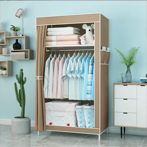 HVDBEYASA Kleiderschrank Stoffschrank Faltbarer Kleiderschrank Mobiler Kleiderschrank Stoffschrank Stabil Camping Kleiderschrank Textil Kleiderschrank Stoffschrank mit Kleiderstange Stabil(Brown) von HVDBEYASA