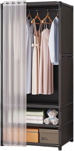 KleiderschräNke Stoffschrank Kleiderschrank Faltbarer Kleiderschrank Stoffkleiderschrank Stabil Faltschrank mit Kleiderstange Camping Kleiderschrank Tragbarer Kleiderschrank(Black,Single row) von HVDBEYASA