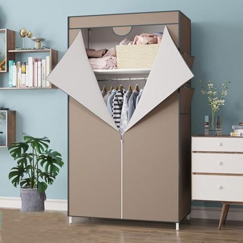 Kleiderschrank Mehrzweckschrank Wardrobe Closet Tragbarer Kleiderschrank Faltbarer Kleiderschrank Stoffkleiderschrank Stabil Camping Kleiderschrank Stoffschrank mit Kleiderstange Stabil(C Canvas Wardr von HVDBEYASA