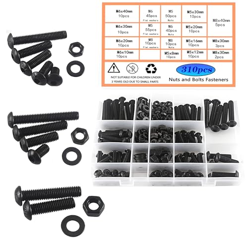 HVDHYY M5 M6 M8 Schrauben und Mutter Set Schrauben Kohlenstoffstahl Schrauben Schwarz Maschinenschrauben Schraube Muttern und Unterlegscheiben Sortiment Kit Rundkopf mit Aufbewahrungsbox 310Stück HVDHYY M5 M6 M8 Schrauben und Mutter Set Schrauben Kohlenstoffstahl Schrauben Schwarz Maschinenschrauben Schraube Muttern und Unterlegscheiben Sortiment Kit Rundkopf mit Aufbewahrungsbox 310Stück von HVDHYY
