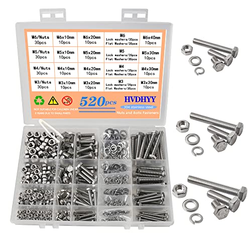 HVDHYY Schrauben und Mutter set M3 M4 M5 M6 Sechskantschrauben DIN 933 A2-70 Edelstahl Gewindeschrauben Unterlegscheiben Nuts und Bolts 16 Größen mit Wiederverwendbaren Aufbewahrungsbox 520pcs HVDHYY Schrauben und Mutter set M3 M4 M5 M6 Sechskantschrauben DIN 933 A2-70 Edelstahl Gewindeschrauben Unterlegscheiben Nuts und Bolts 16 Größen mit Wiederverwendbaren Aufbewahrungsbox 520pcs von HVDHYY