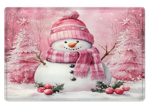 HVEST Badematte, Motiv: Schneemann, Tannenbaum, Wald, Schneeflocke, rutschfest, saugfähig, 40,6 x 61 cm (L x B) von HVEST