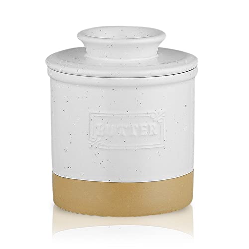 HVH Buttertopf aus Keramik, französische Butterdose mit Deckel, Butterbehälter für Theke, Weiß von HVH