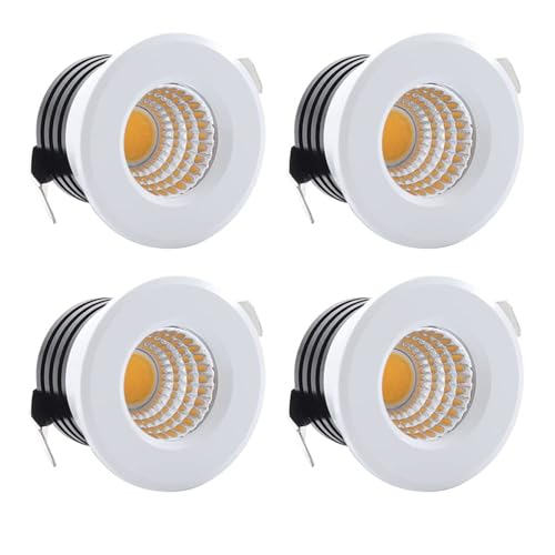 HVZUM 4 Stück Klein Mini LED Einbaustrahler 3W, 230V Deckenstrahler mit Transformator COB Downlights Deckenspots 300lm für Weinschrank/Schrank/Küche/Wohnzimmer (Minimalistisch-A) von HVZUM