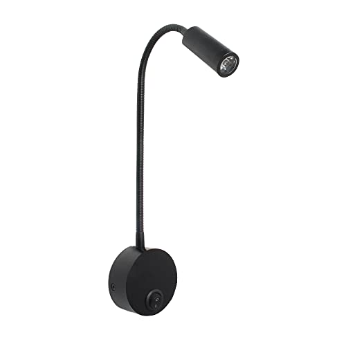 HVZUM LED 3W 3000K Wand leselampe wandleuchte innen wand deko Lamp,Flexibler Schwanenhals 360° Drehbar wandlampe mit schalter (Schwarz) von HVZUM