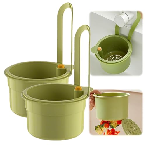 2 Stück Abtropfbehälter Spüle, Multifunktionales Hängendes Verstellbar Spülbecken Sieb, Spülbecken Organizer Küchen Filterkorb, Essensreste Auffangbehälter, Küchen Organizer für Küchenspülen (Grün) von HVZUYY