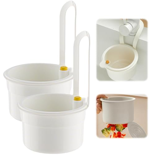 2 Stück Abtropfbehälter Spüle, Multifunktionales Hängendes Verstellbar Spülbecken Sieb, Spülbecken Organizer Küchen Filterkorb, Essensreste Auffangbehälter, Küchen Organizer für Küchenspülen (Weiß) von HVZUYY