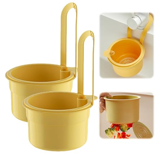 2 Stück Abtropfbehälter Spüle, Multifunktionales Hängendes Verstellbar Spülbecken Sieb, Spülbecken Organizer Küchen Filterkorb, Essensreste Auffangbehälter, Küchen Organizer für Küchenspülen (Gelb) von HVZUYY