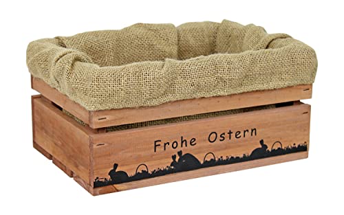 HW HOLZKISTEN-WELT Holzkiste Braun mit Aufdruck Frohe Ostern Paarungszeit mit Juteeinlage - Osterkiste Geschenkverpackung Präsentkorb Geschenk von HW HOLZKISTEN-WELT