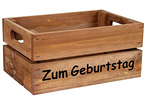HW HOLZKISTEN-WELT Holzkiste Braun mit Aufdruck Zum Geburtstag - Stiege Steige Geschenkverpackung Präsentkorb Geschenk von HW HOLZKISTEN-WELT