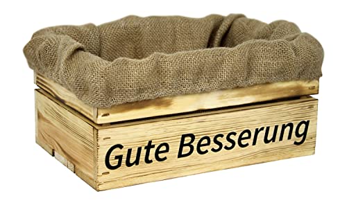 HW HOLZKISTEN-WELT Holzkiste Natur Geflammt mit Aufdruck Gute Besserung mit Juteeinlage - Stiege Steige Geschenkverpackung Präsentkorb Geschenk HW HOLZKISTEN-WELT Holzkiste Natur Geflammt mit Aufdruck Gute Besserung mit Juteeinlage - Stiege Steige Geschenkverpackung Präsentkorb Geschenk von HW HOLZKISTEN-WELT