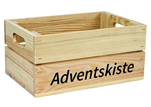 HW HOLZKISTEN-WELT Holzkiste Natur mit Aufdruck Adventskiste - Stiege Steige Geschenkverpackung Präsentkorb Geschenk von HW HOLZKISTEN-WELT