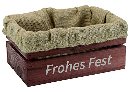 HW HOLZKISTEN-WELT Holzkiste Weinrot mit Aufdruck Frohes Fest mit Juteeinlage - Stiege Steige Geschenkverpackung Präsentkorb Geschenk von HW HOLZKISTEN-WELT